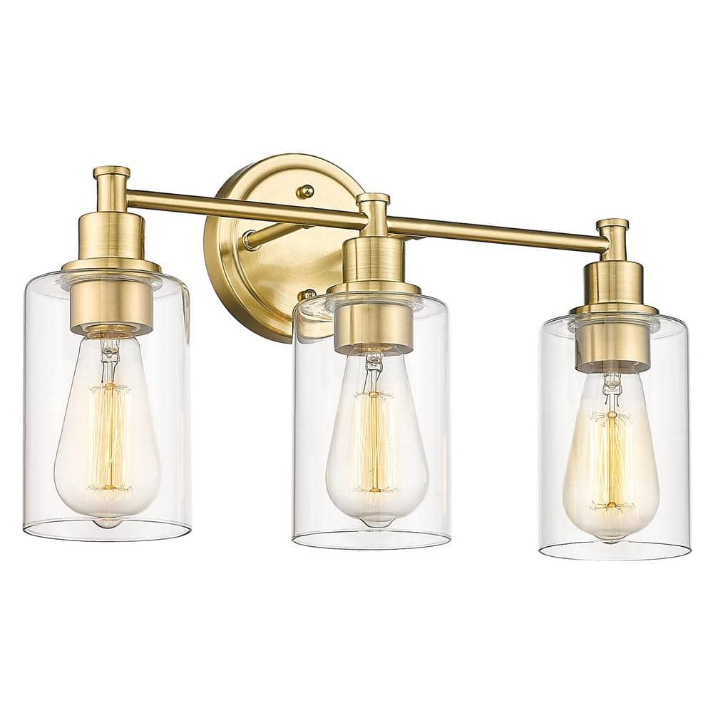 Champagne Bronze Bathroom Vanity Light | Shelly Lighting with Aenon 3-Light Vanity Light, Brushed Champagne Bronze With Hammered Water Glass