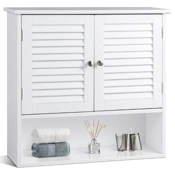 Costway Bathroom Cabinet Medicine Cabinet Double Mirror Door Wall Mount ... in Costway Bathroom Cabinet Double Mirror Door Wall Mount Storage Wood Shelf White