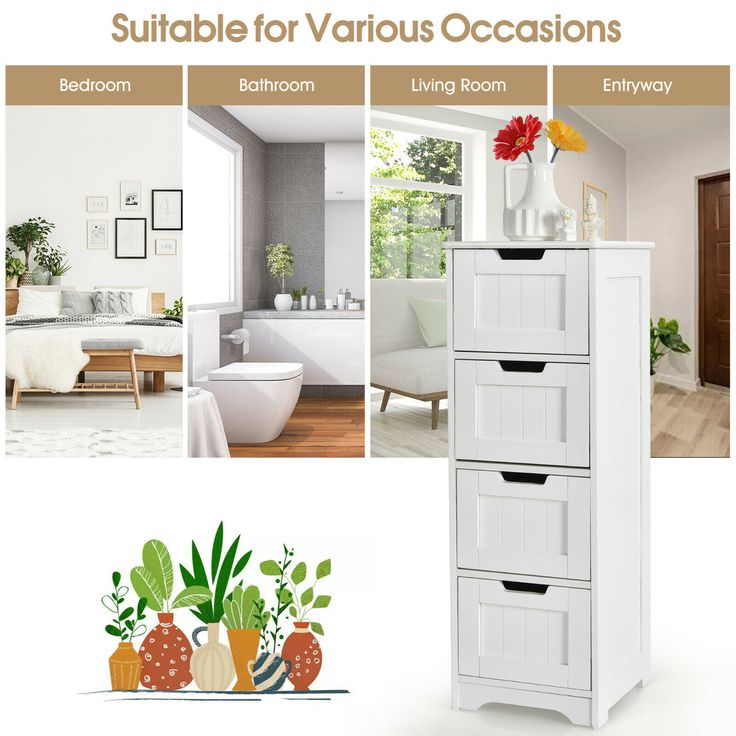 Costway Bathroom Floor Cabinet Free-Standing Side Storage Organizer W ... inside Costway Bathroom Floor Cabinet Free-Standing Side Storage Organizer W/4 Drawers