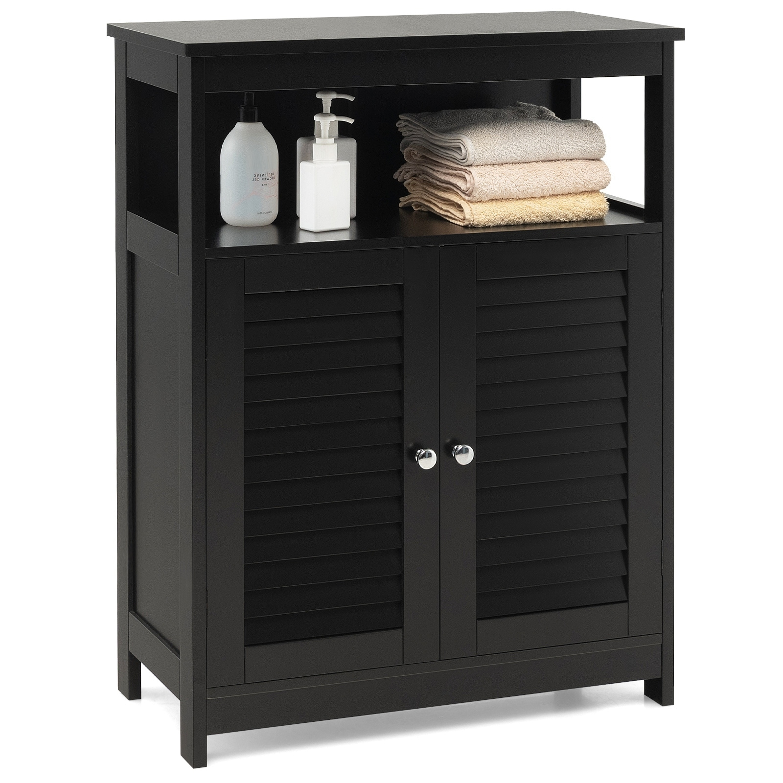 Costway Bathroom Storage Wood Floor Cabinet With Double Shutter Door ... regarding Double Shutter Doors Advantages and Considerations for Your Bathroom