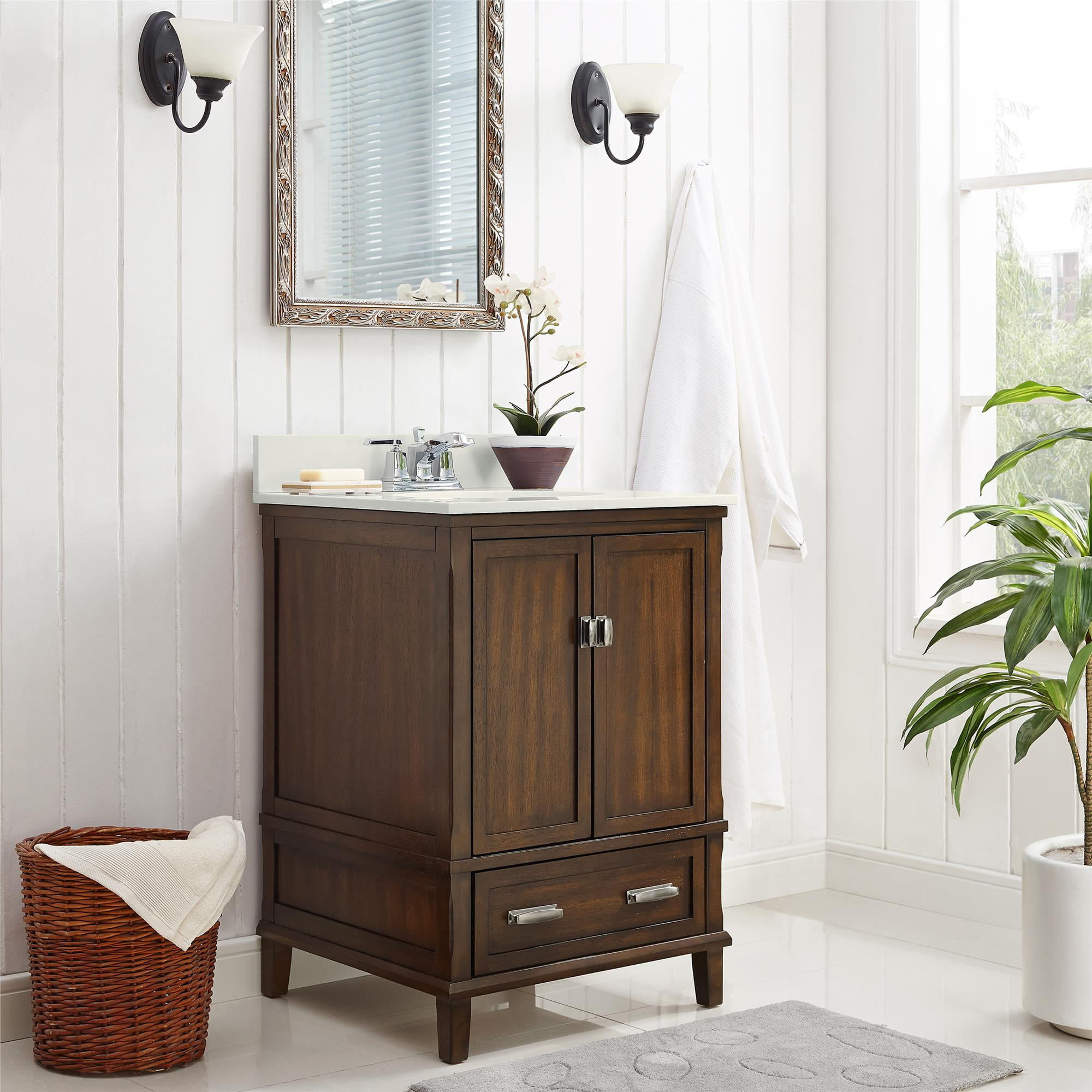 Dorel Living Otum 24 Inch Bathroom Vanity With Sink, Dark Walnut Wood ... in Nelson 24" Bathroom Vanity, Walnut