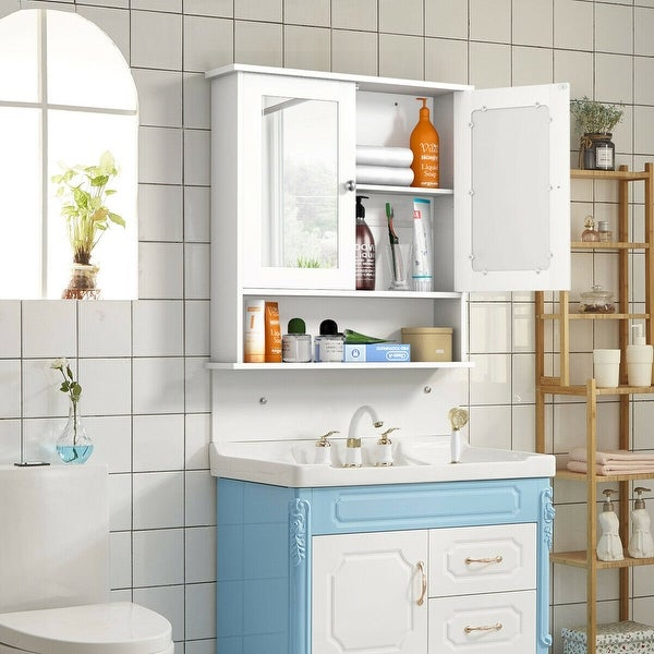 Double Door Mirrored Bathroom Cabinet White - Semis Online throughout Organize Your Oasis Expert Tips for Utilizing Your Costway Wall Mount Storage