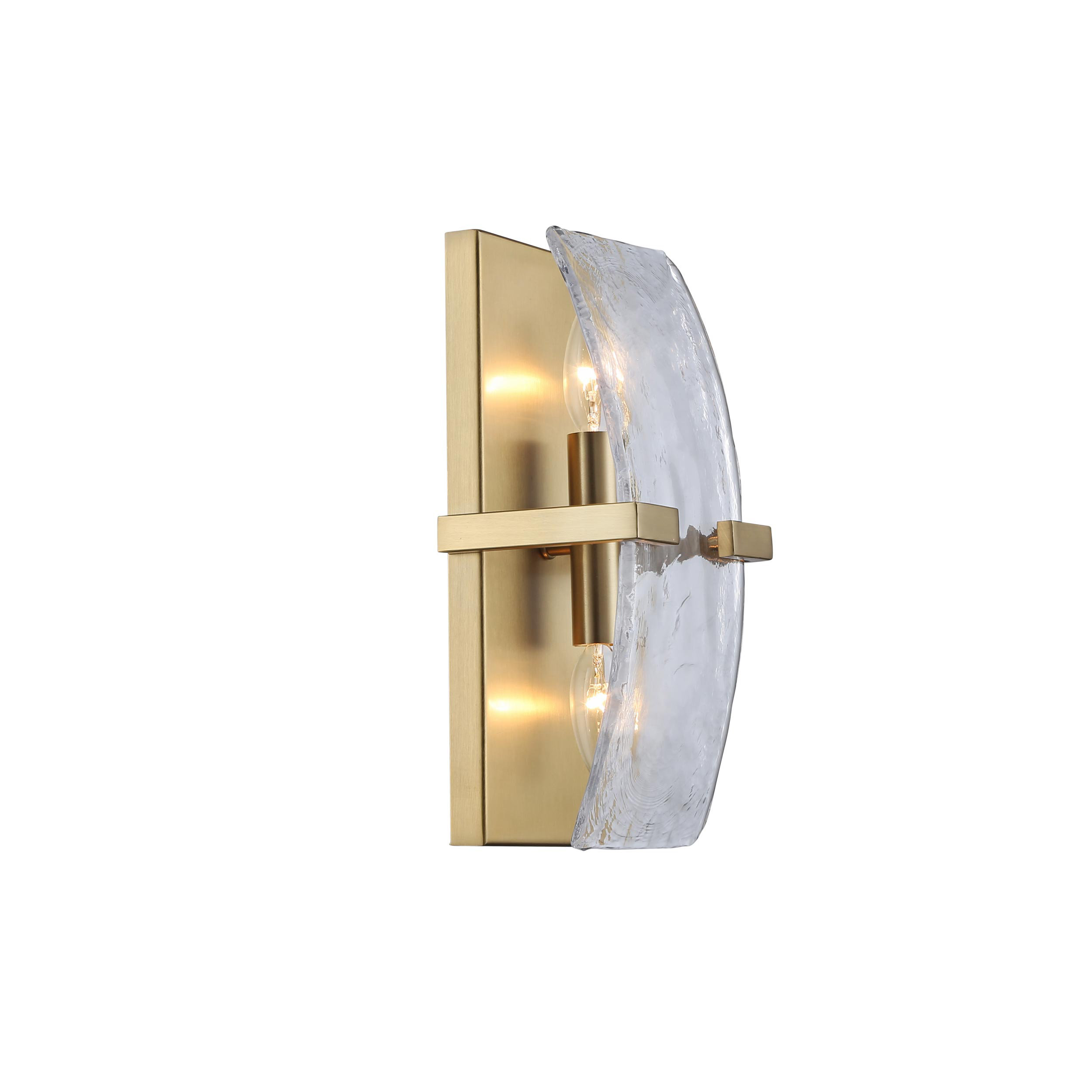 Everly Quinn Aenon 2-Light Wall Sconce In Brushed Champagne Bronze With ... in Aenon 3-Light Vanity Light, Brushed Champagne Bronze With Hammered Water Glass