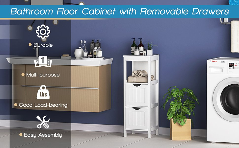 Floor Multifunction Bathroom Storage Organizer Rack With 2 Drawers ... intended for Costway Floor Cabinet Multifunction Bathroom Storage Organizer Rack W/2 Drawers