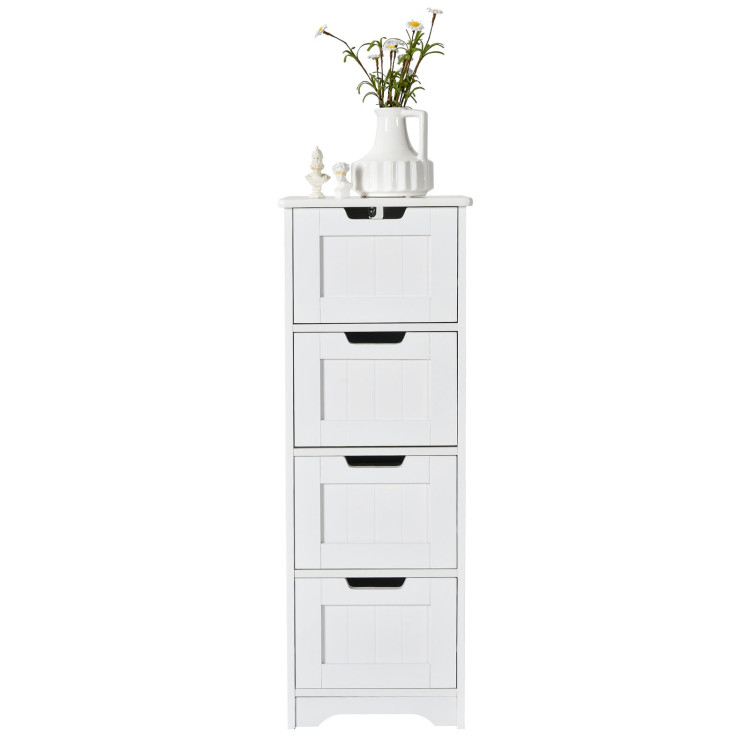 Free-Standing Side Storage Organizer With 4 Drawers - Costway inside Costway Bathroom Floor Cabinet Free-Standing Side Storage Organizer W/4 Drawers