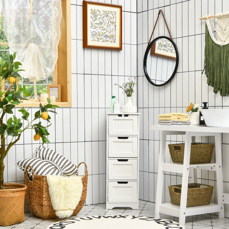 Free-Standing Side Storage Organizer With 4 Drawers - Costway inside Costway Bathroom Floor Cabinet Free-Standing Side Storage Organizer W/4 Drawers