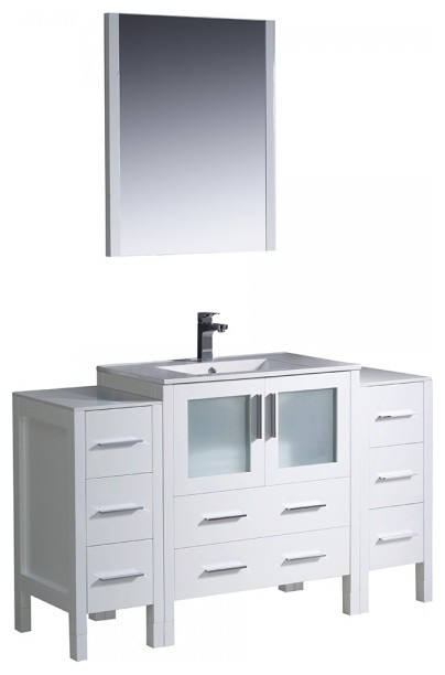 Fresca Torino 54" White Modern Bathroom Vanity, 2 Side Cabinets ... with regard to Fresca Torino Bathroom Linen Side Cabinet In White