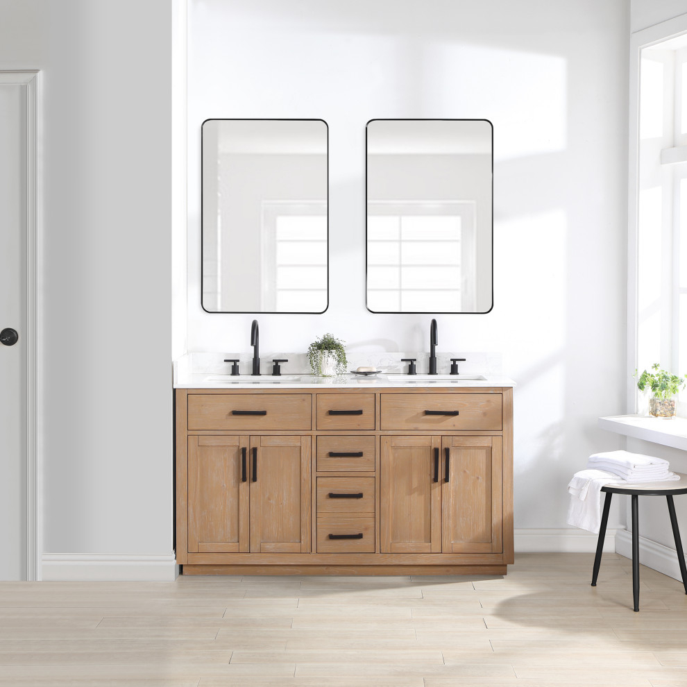 Gavino Vanity With Grain White Composite Stone Top, 60" - Transitional ... in Elevating Your Bathroom Design: Creative Ideas with a Gavino Vanity