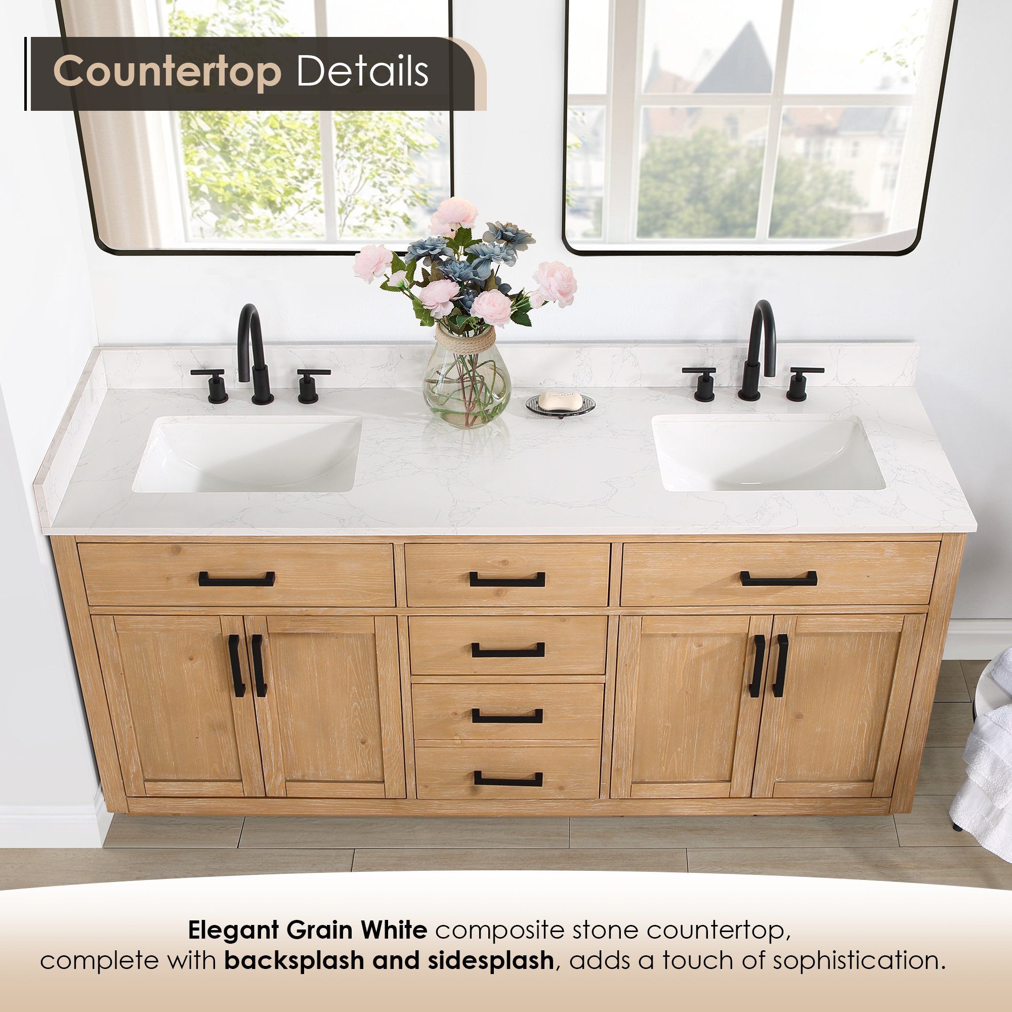Gavino Vanity With Grain White Composite Stone Top, 72" - Transitional ... regarding Elevating Your Bathroom Design: Creative Ideas with a Gavino Vanity