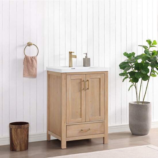 Gela 24'' W Freestanding Single Sink Bathroom Vanity Set In Brown Fir ... for Fir Wood Vanity Care and Maintenance Tips
