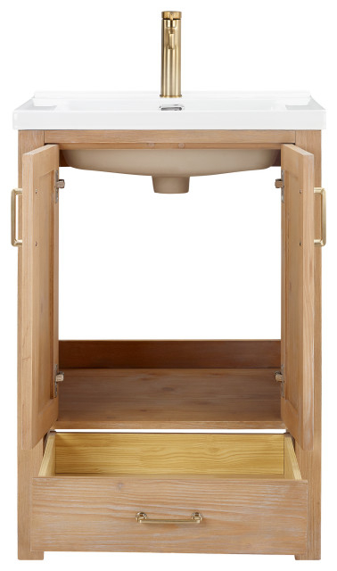 Gela Single Bath Vanity With Ceramic Basin Top, 24" - Transitional ... in Gela Single Bath Vanity With Ceramic Basin Top, Fir Wood Brown, 24", No Mirror
