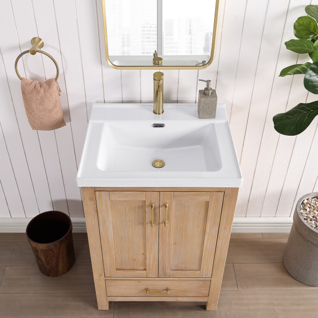 Gela Single Bath Vanity With Ceramic Basin Top, 24" - Transitional ... intended for Gela Single Bath Vanity With Ceramic Basin Top, Fir Wood Brown, 24", No Mirror