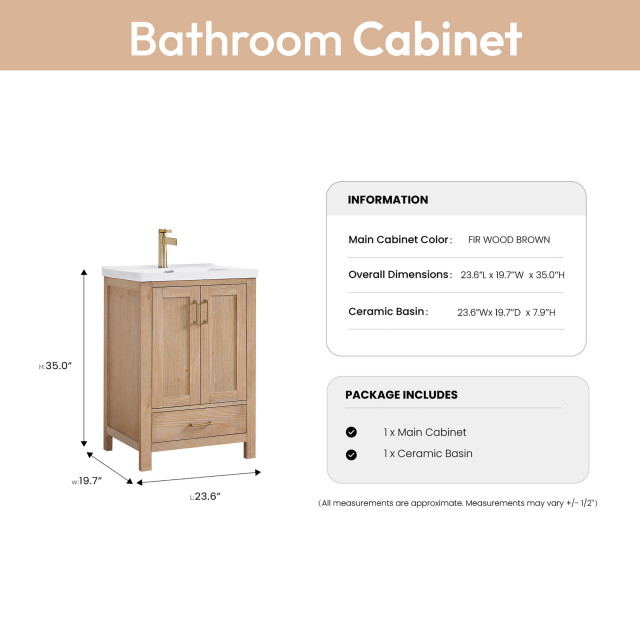 Gela Single Bath Vanity With Ceramic Basin Top, 24" - Transitional ... regarding Fir Wood Vanity Care and Maintenance Tips