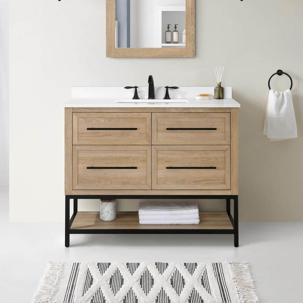 Glacier Bay Montgomery 42 In. W X 19 In. D X 34.50 In. H Bath Vanity In ... regarding Bailey 19" Modern Natural Oak-Light Bathroom Vanity