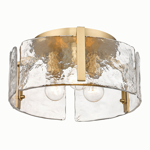 Golden Lighting 3164-Fm Bcb-Hwg Aenon Bcb 3 Light Flush Mount In ... within Aenon 3-Light Vanity Light, Brushed Champagne Bronze With Hammered Water Glass