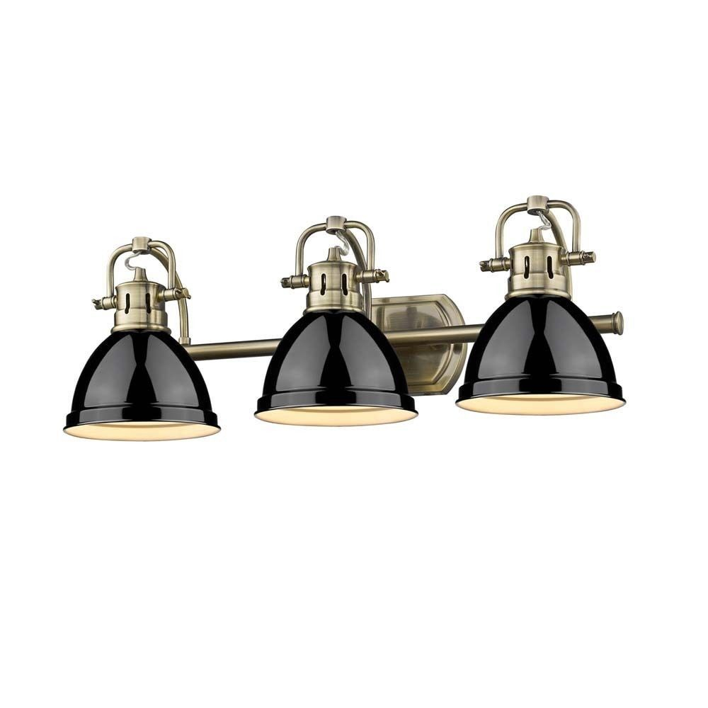 Golden Lighting Duncan Aged Brass 3-Light Bath Vanity With Black Shades ... with regard to Maximizing Light and Style How to Choose the Right Bathroom Fixture