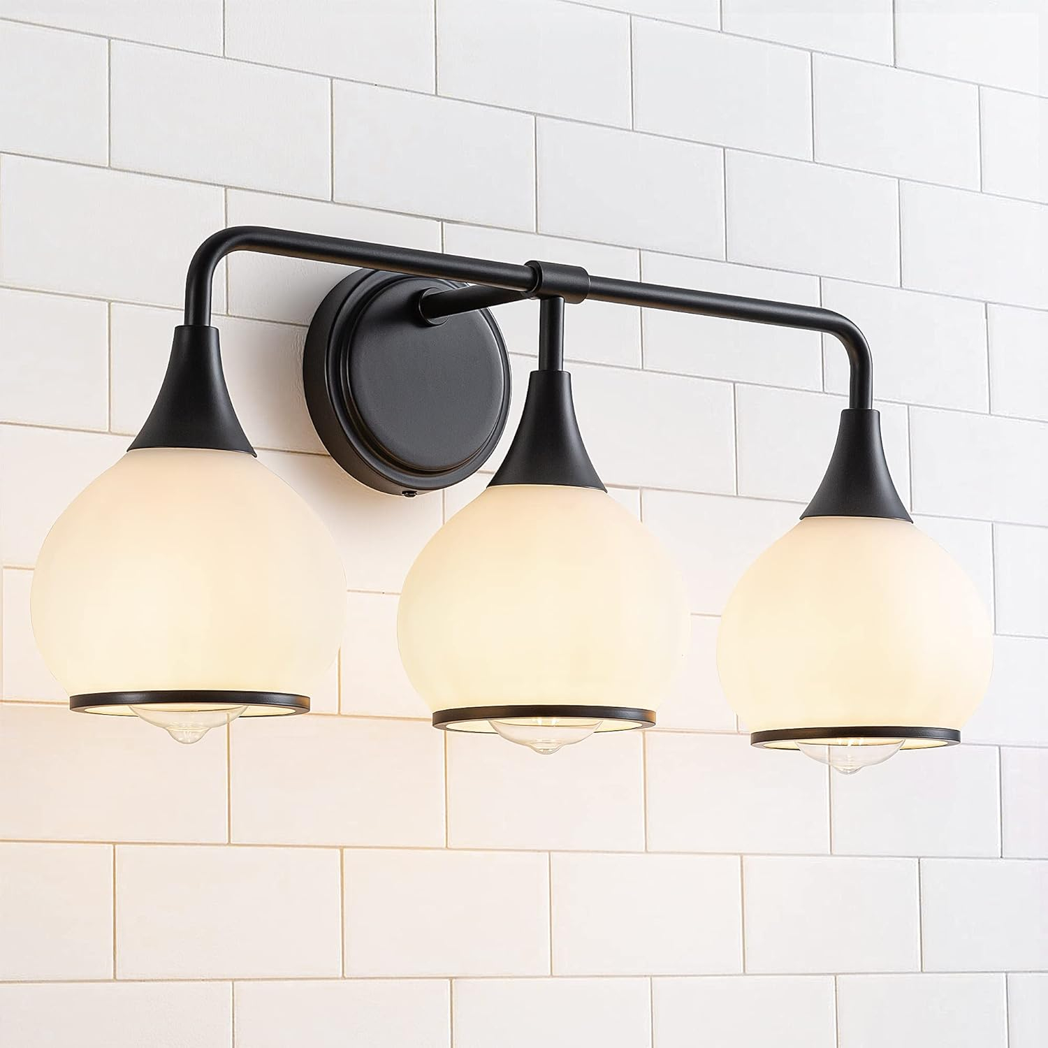 Hahzt Black Bathroom Light Fixtures 3-Lights Vanity Lights With Milky ... pertaining to Maximizing Style and Functionality with the Allie 3-Light Vanity Fixture