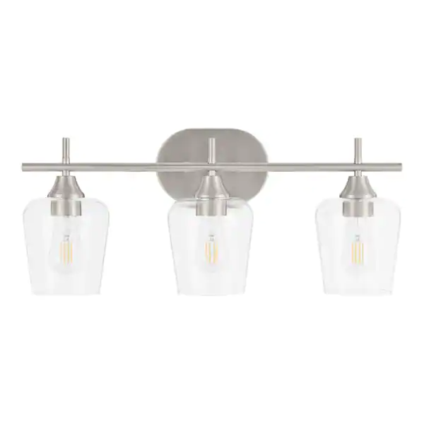 Hampton Bay Pavlen 24 In. 3-Lights Brushed Nickel Vanity Light With ... with regard to Aliana 3-Light Brushed Nickel Vanity With Seedy Glass Shades