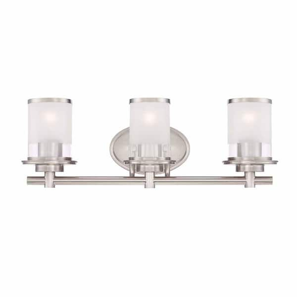 Hampton Bay Truitt 23.25 In. 3-Light Brushed Nickel Transitional ... with regard to Aiken Collection Three-Light Clear Glass Brushed Nickel Bath Vanity Wall Light