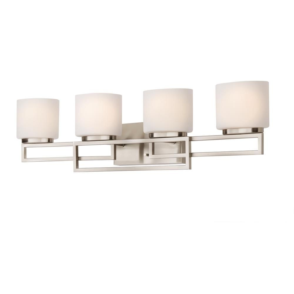 Home Decorators Collection Tustna 4-Light Brushed Nickel Bathroom ... for Aiken 4-Light Clear Glass Vintage Bath Vanity Light, Brushed Nickel