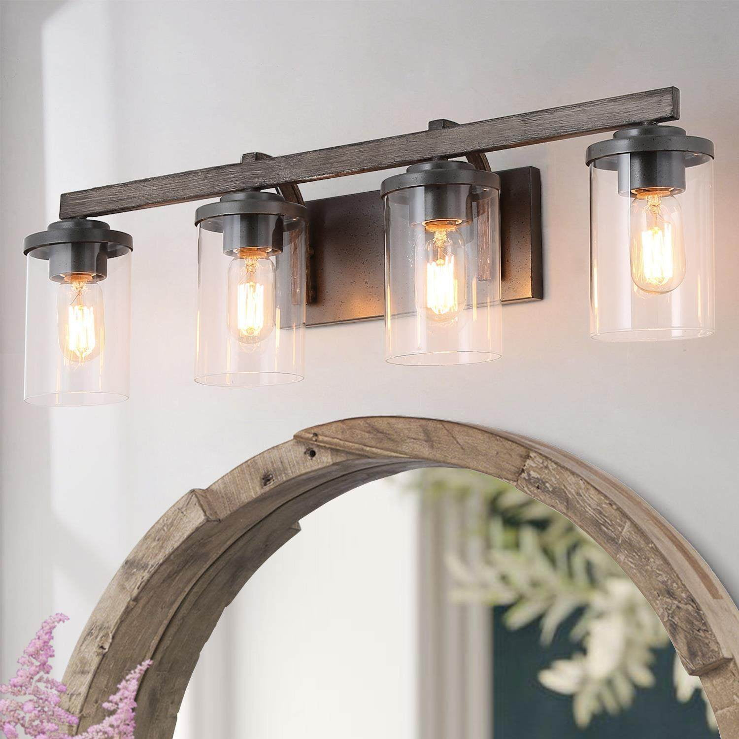Lnc 4-Light Black Cylinder Clear Glass Shade Modern/Contemporary ... inside Albany 4-Light Black Bath Bar