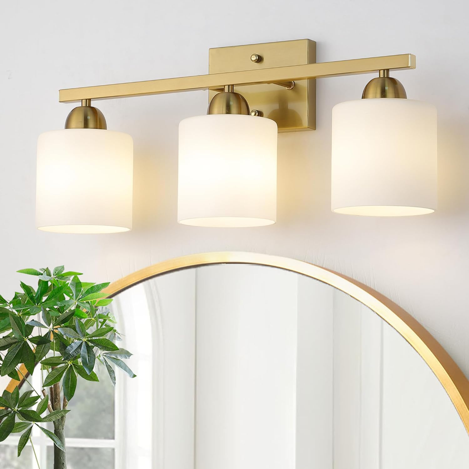 Mecgirn Stainless Steel Milk Glass Bathroom Vanity Light Over Mirror, 3 ... throughout Maximizing Style and Functionality with the Allie 3-Light Vanity Fixture