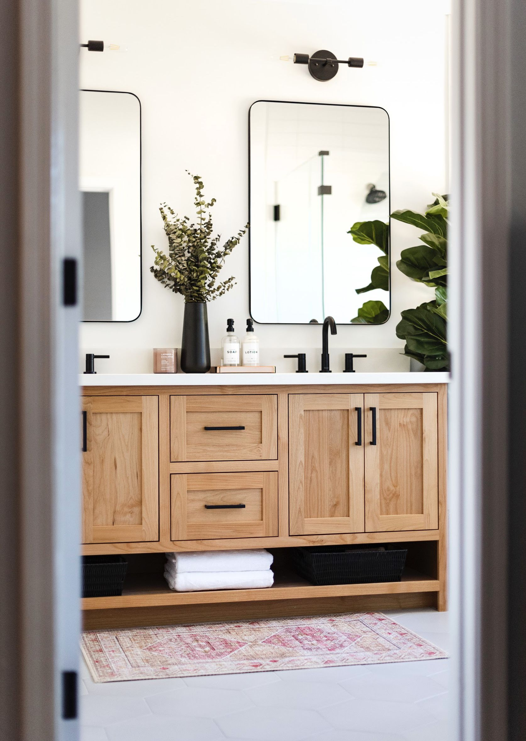 Modern Light Wood Double Vanity Light Wood Bathroom Vanity Modern In ... throughout Bailey 19" Modern Natural Oak-Light Bathroom Vanity