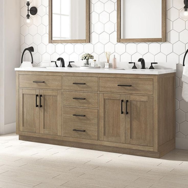 Ove Decors Bailey 72 In. Double Sink Driftwood Oak Bath Vanity With ... intended for Vanity Art Bathroom Vanity With Sink, Driftwood Gray, 30", Single Sink, Brushed Nickel