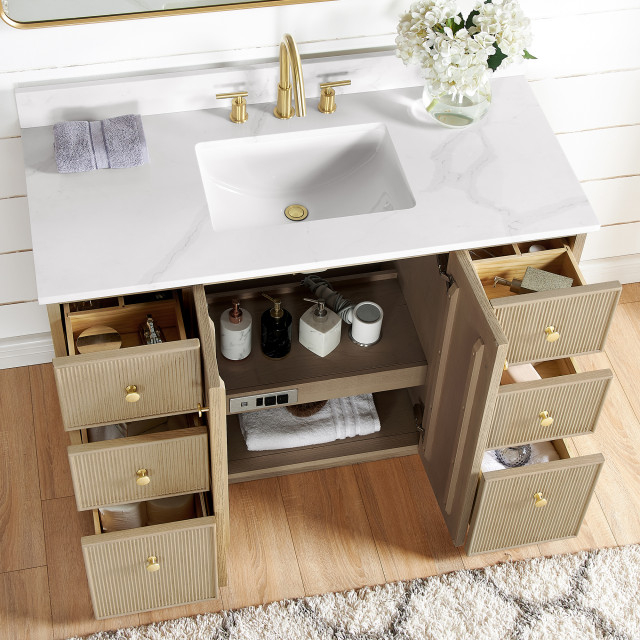 Oza Bath Vanity With Quartz Stone Top, 48" - Transitional - Bathroom ... inside Choosing the Right Oza Vanity Material for Your Dream Bathroom