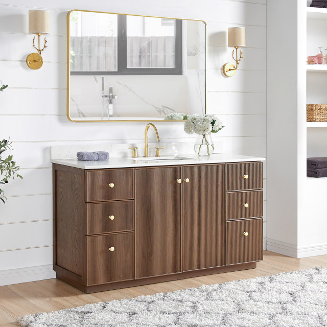 Oza Bath Vanity With Quartz Stone Top, 60" - Transitional - Bathroom ... for Choosing the Right Oza Vanity Material for Your Dream Bathroom