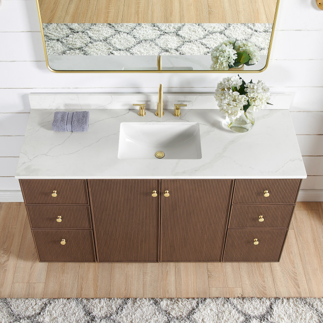 Oza Bath Vanity With Quartz Stone Top, 60" - Transitional - Bathroom ... with Choosing the Right Oza Vanity Material for Your Dream Bathroom