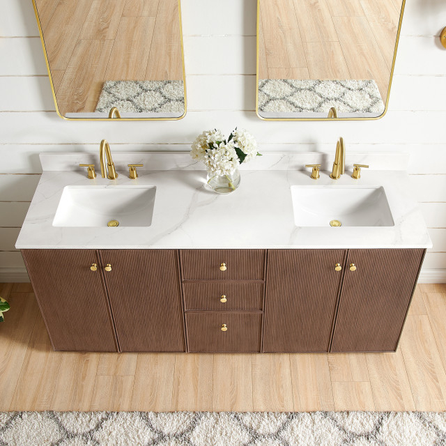 Oza Bath Vanity With Quartz Stone Top, 72" - Transitional - Bathroom ... throughout Choosing the Right Oza Vanity Material for Your Dream Bathroom