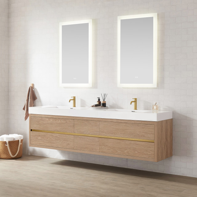 Palencia Floating Bath Vanity With Composite Stone Top, 84" - Modern ... for The 24-Inch Palencia Vanity: Ideal Size for Your Space?