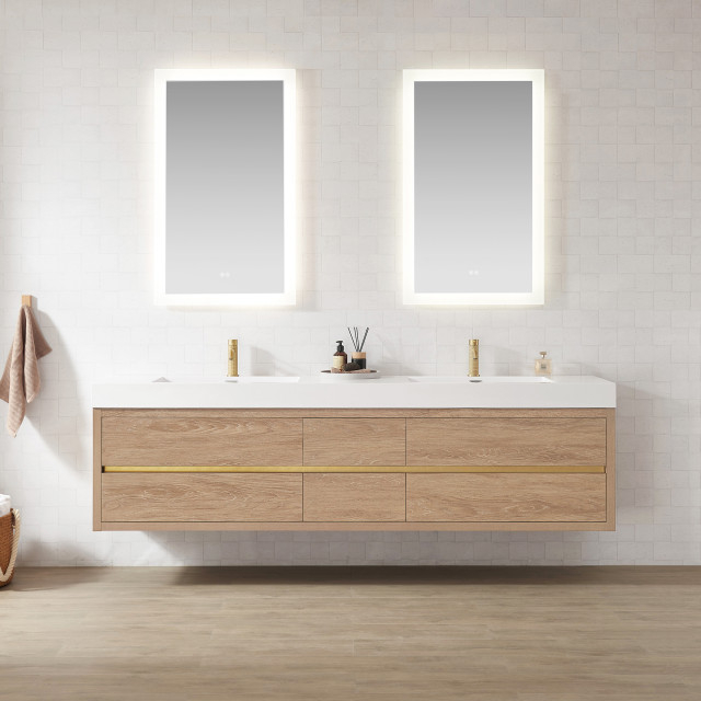 Palencia Floating Bath Vanity With Composite Stone Top, 84" - Modern ... pertaining to The 24-Inch Palencia Vanity: Ideal Size for Your Space?