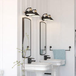 Patriot Lighting® Akron Matte Black 2 Light Vanity Light At Menards® in Akron 2 Light Vanity Satin Nickel And Matte White