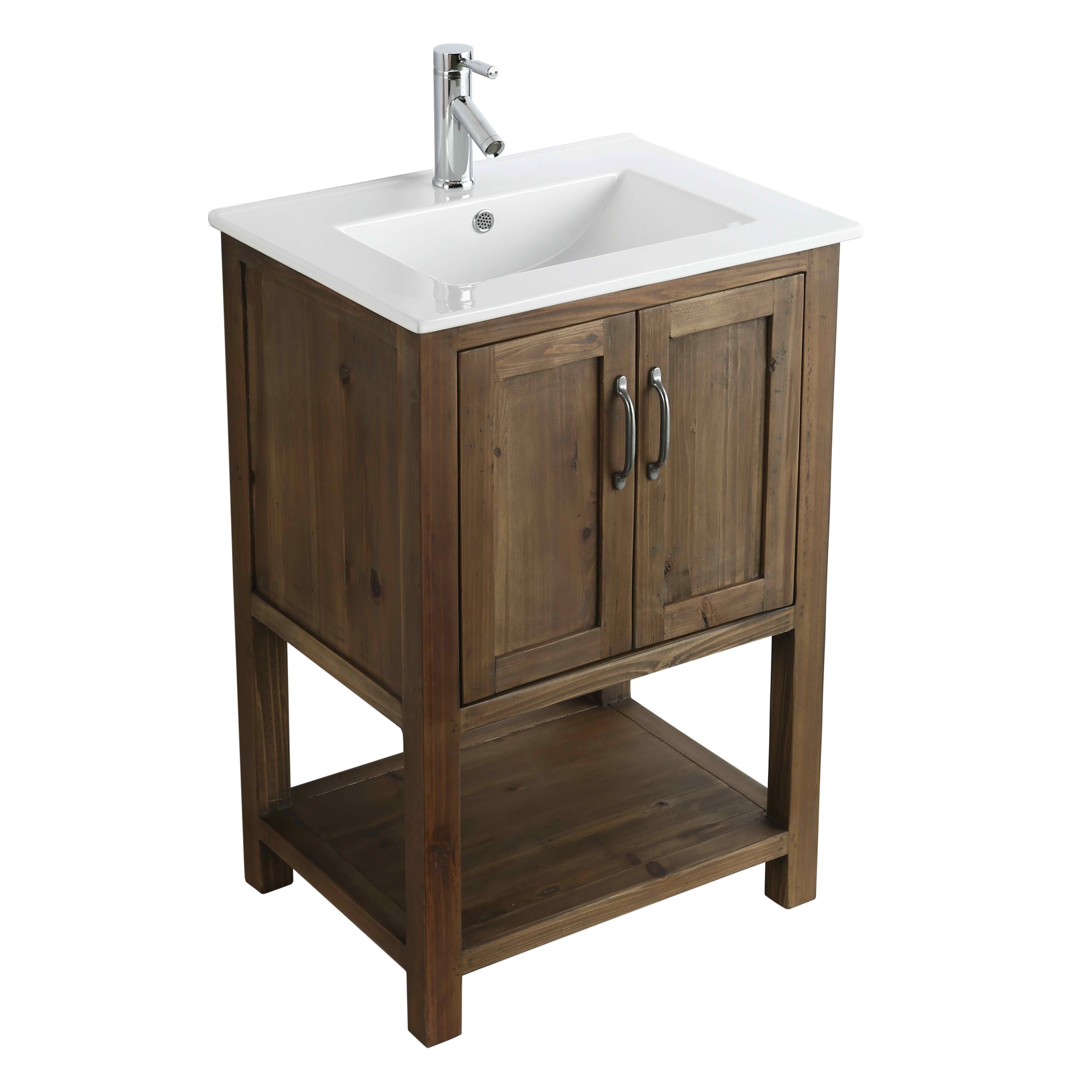 Rustic 24" Single Sink Bathroom Vanity With Porcelain Integrated ... regarding Nelson 24" Bathroom Vanity, Walnut