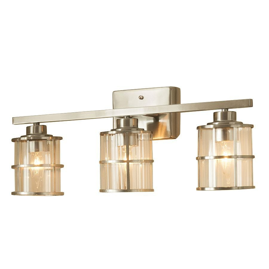 Shop Allen + Roth 3-Light Kenross Brushed Nickel Bathroom Vanity Light ... within Aiken Collection Three-Light Clear Glass Brushed Nickel Bath Vanity Wall Light