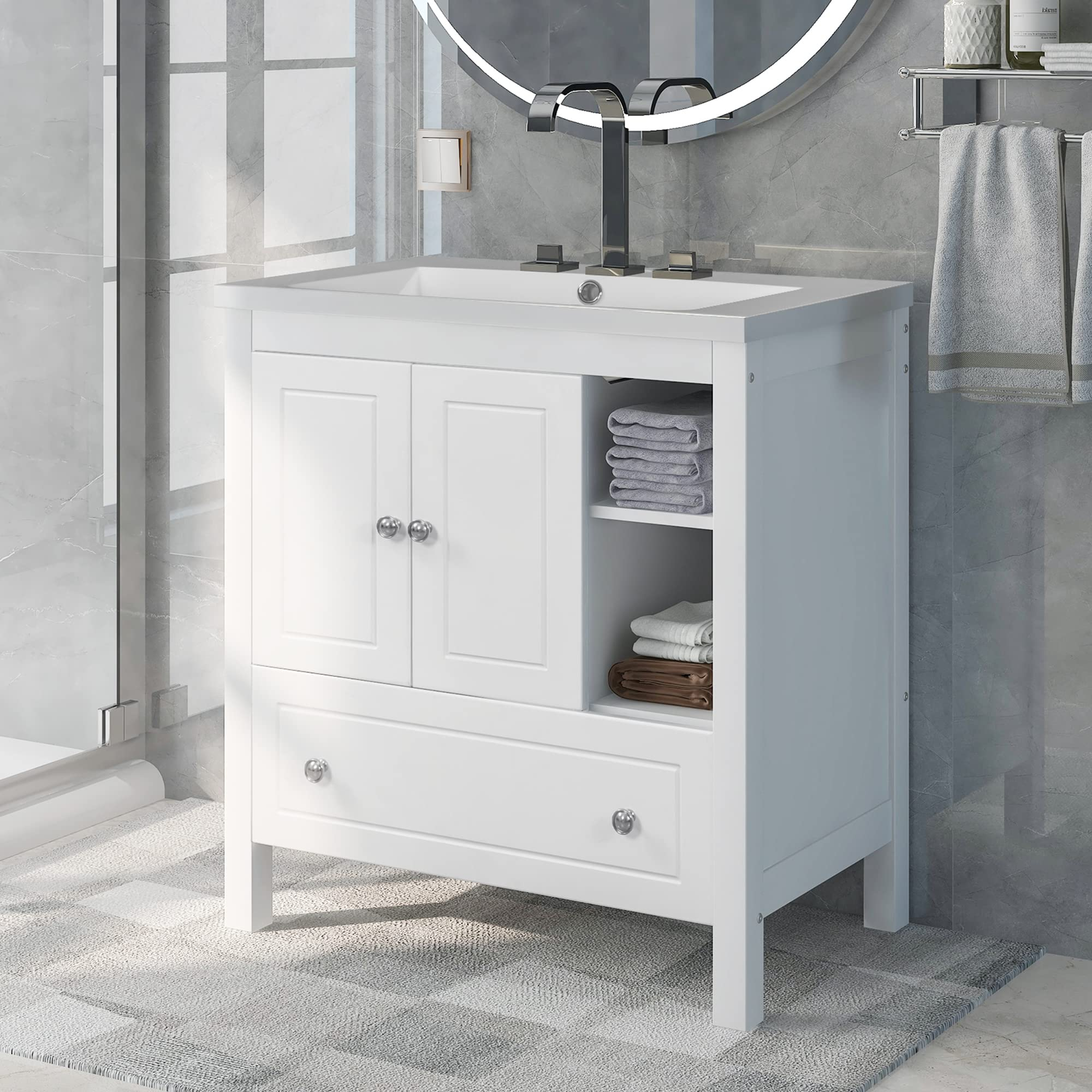 Single Bathroom Vanity With Sink, 24 Modern Bathroom Cabinet With Doors ... with Beyond the Basics Exploring Features of White Bathroom Vanities