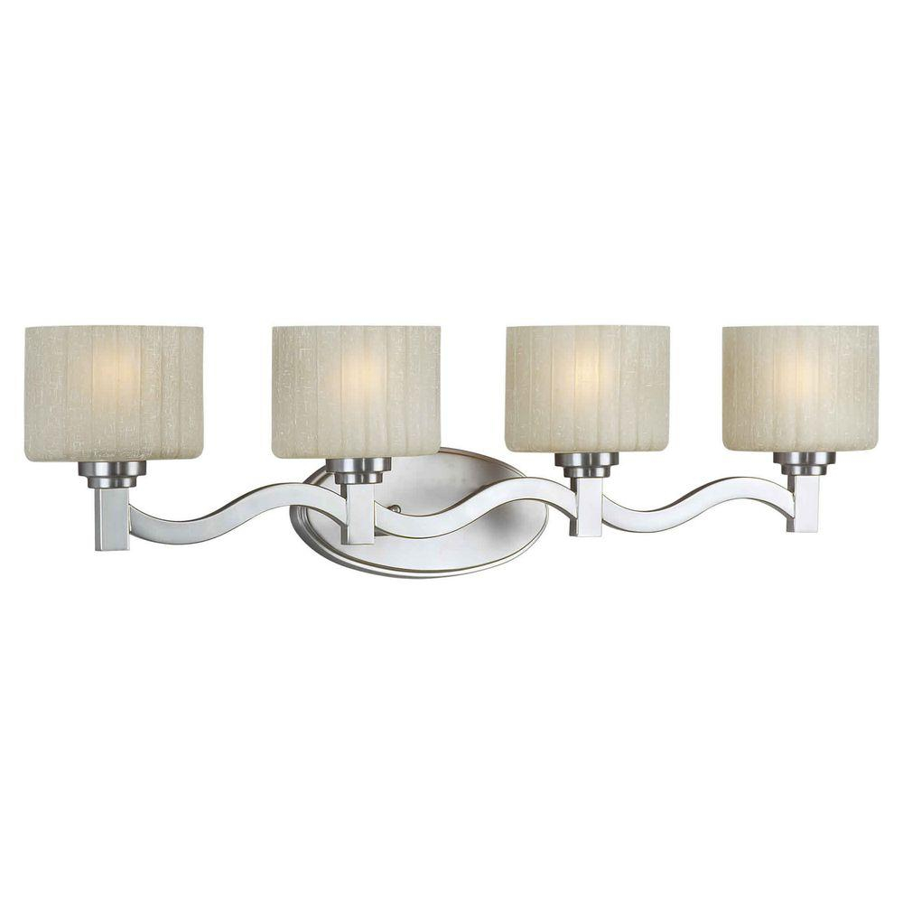 Talista Prana 4-Light Brushed Nickel Bath Vanity Light With Umber Linen ... inside Aiken 4-Light Clear Glass Vintage Bath Vanity Light, Brushed Nickel