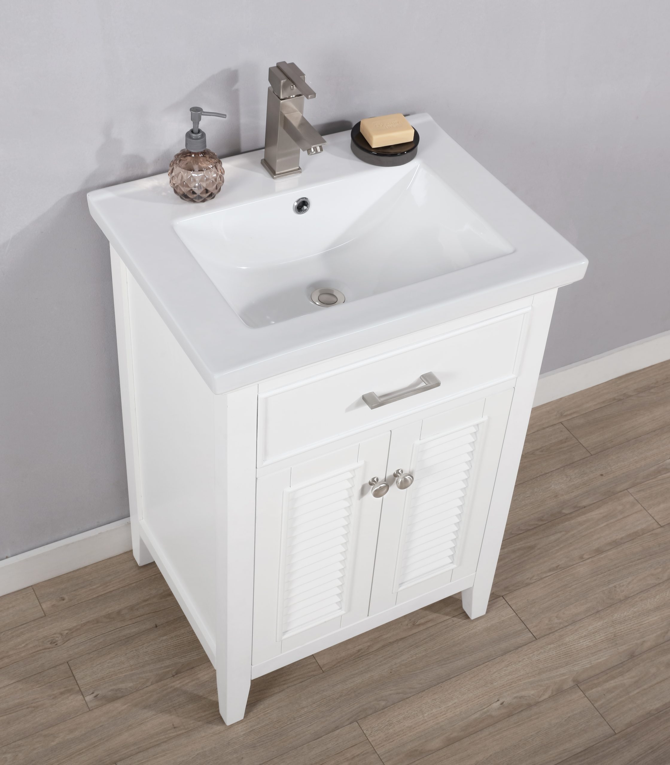 Transitional 24" Single Sink Bathroom Vanity With Porcelain Integrated ... inside 24" Single Bathroom Vanity, White
