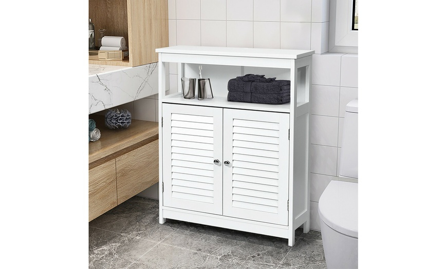 Up To 47% Off On Costway Bathroom Wood Storage... | Groupon Goods within Costway Bathroom Wood Storage Cabinet W/ Double Shutter Door