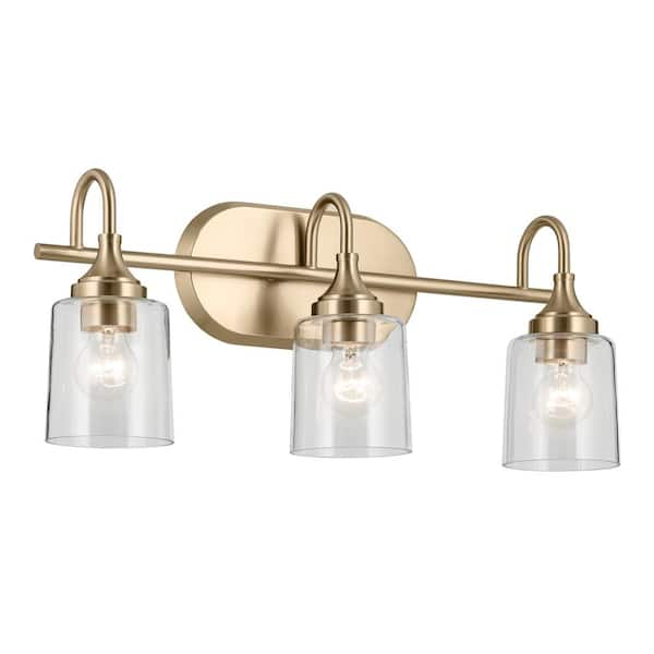 Vanity Lights That Match Delta Champagne Bronze Faucets And Bathroom ... in Aenon 3-Light Vanity Light, Brushed Champagne Bronze With Hammered Water Glass