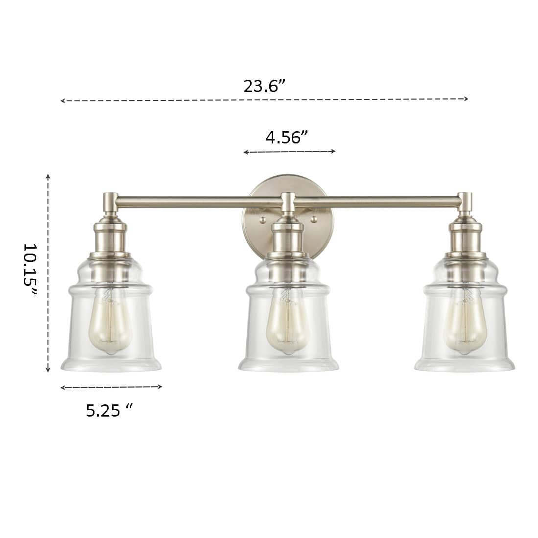 Vintage Bath Vanity Light 3-Light Wall Sconce Brushed Nickel regarding Aiken 4-Light Clear Glass Vintage Bath Vanity Light, Brushed Nickel