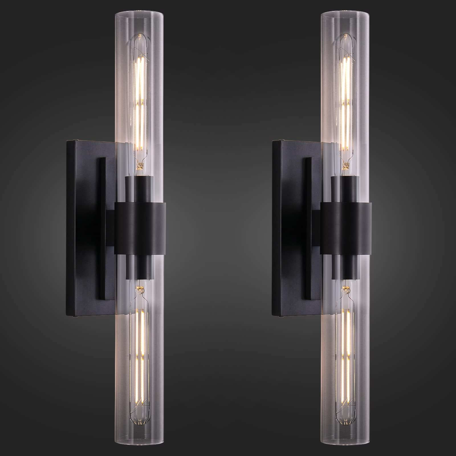 Wall Sconces Set Of Two, 22.8" Black Sconces Wall Lighting 2-Light ... with Alfie 2-Light Wall Sconce, Black