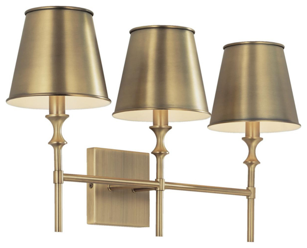 Whitney 3 Light Bathroom Vanity Light, Aged Brass - Traditional ... for Alexa 3-Light Bath And Vanity Aged Brass Finish