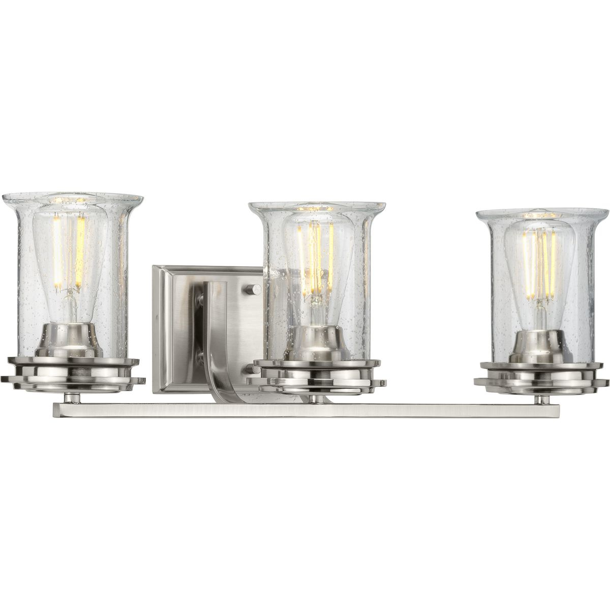 Winslett Collection Three-Light Brushed Nickel Clear Seeded Glass ... pertaining to Clear Glass Chronicles Understanding Light Diffusion with the Aiken Collection