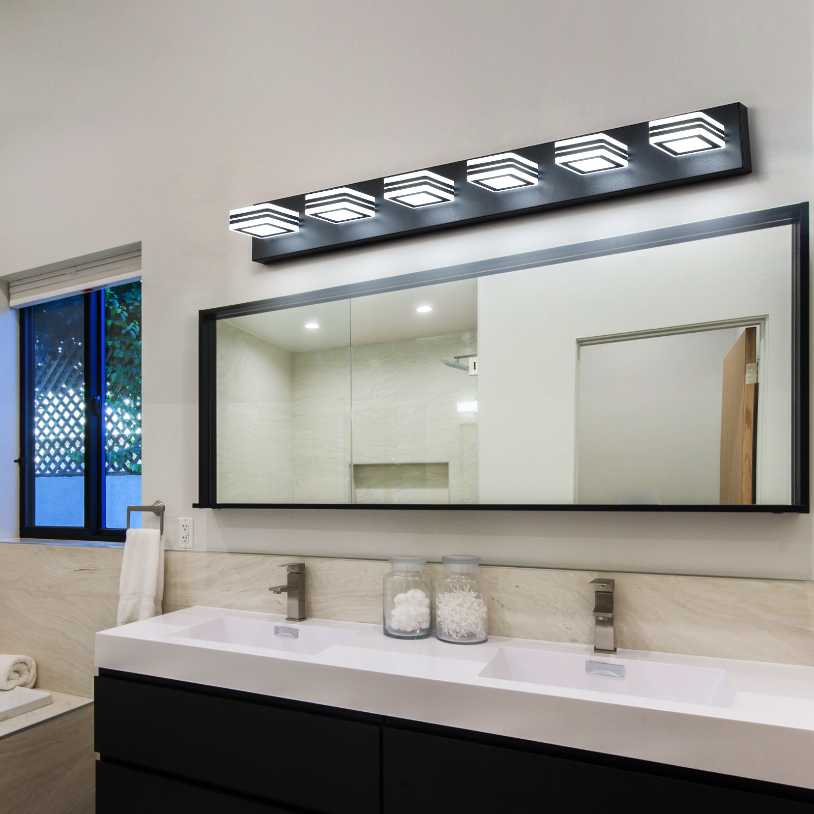 Wrought Studioâ„¢ Hasime Led Modern Black Vanity Lights, 6-Lights Acrylic ... regarding Adley Collection 48-1/2" 6-Light Matte Black Clear Glass Bath Vanity Light