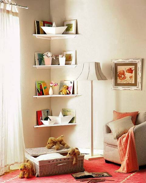 25 Space Saving Modern Interior Design Ideas, Corner Shelves Maximizing ... pertaining to Designing with Tilde Triangle Shelves Maximizing Space and Aesthetics