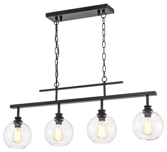 4-Light Antique Black Linear Kitchen Island Chandelier With Clear Glass ... within