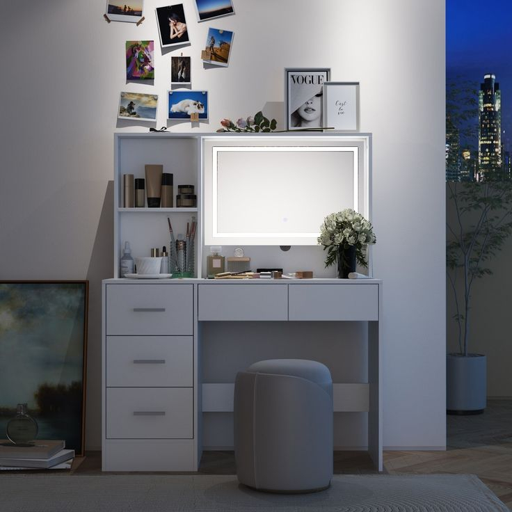 42.9"W Versatile Makeup Table With 5 Drawers Dresser Vanity White - Bed ... regarding Beyond Storage Unveiling the Versatility of the Gewnee 5 Drawers Dresser